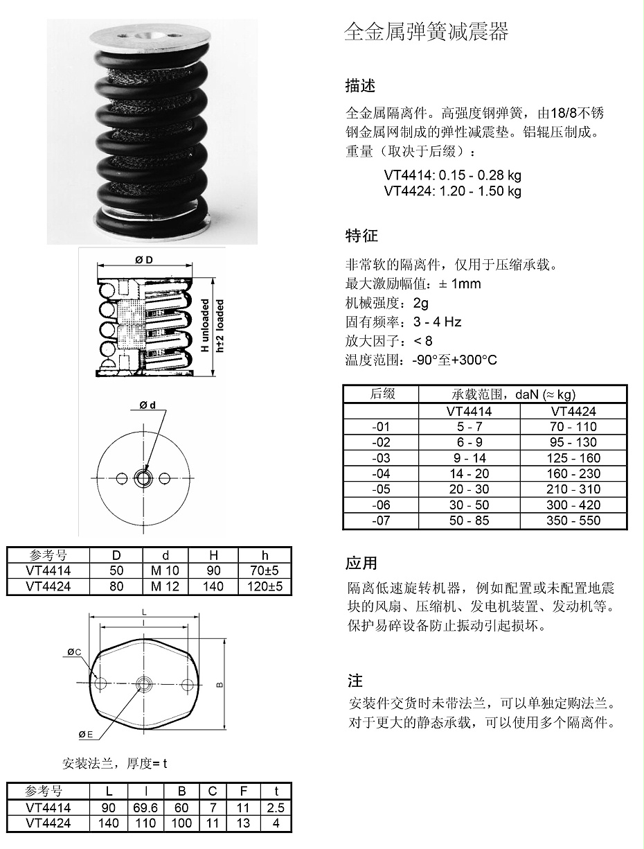 VT4414, VT4424全金屬彈簧減震器