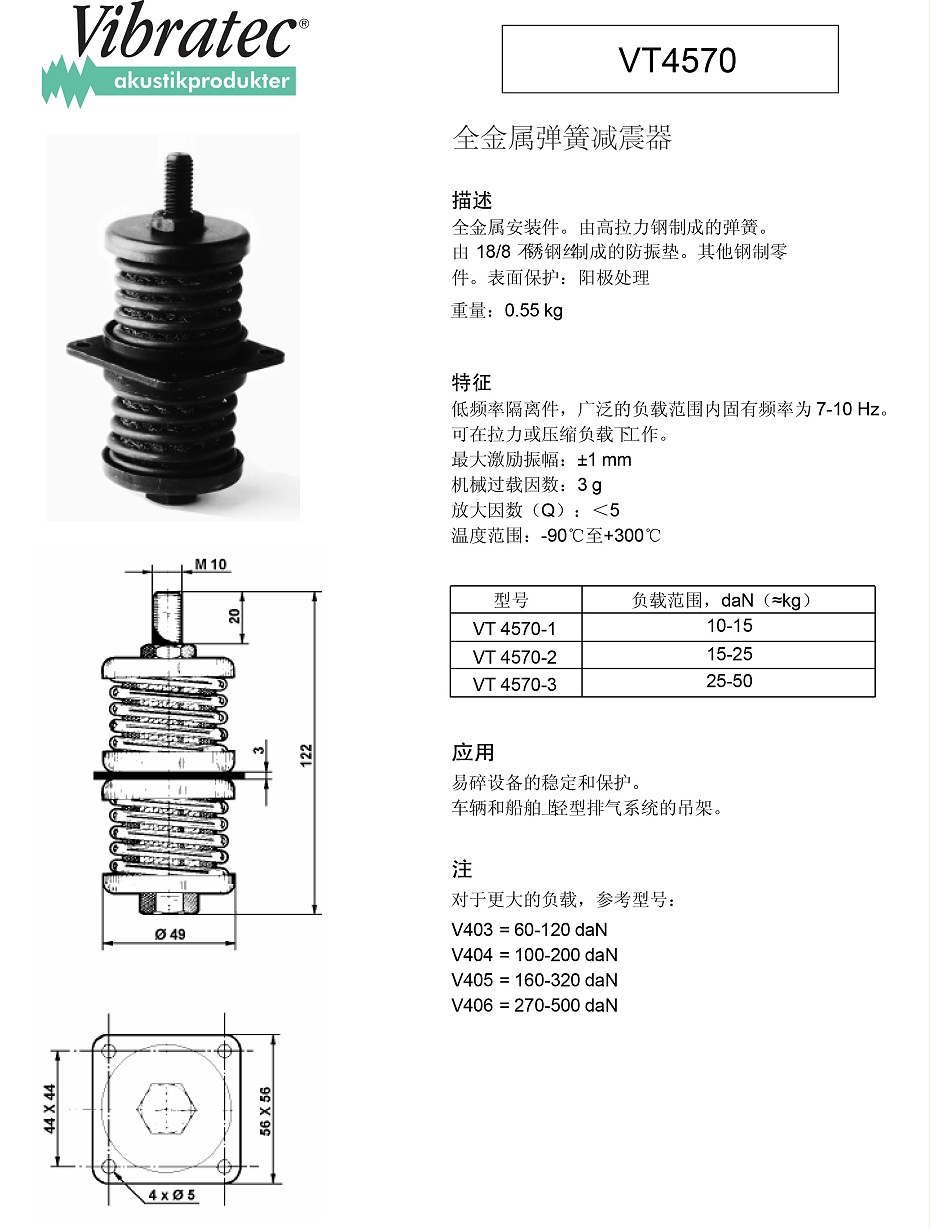 VT4570全金屬?gòu)椈蓽p震器